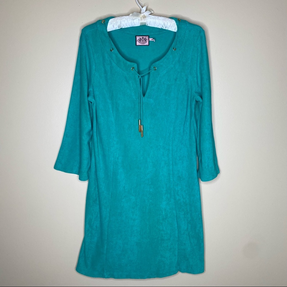 Juicy Couture Sz L Green Terry Cloth Swim Cover Up 3/4 Bell Sleeve.